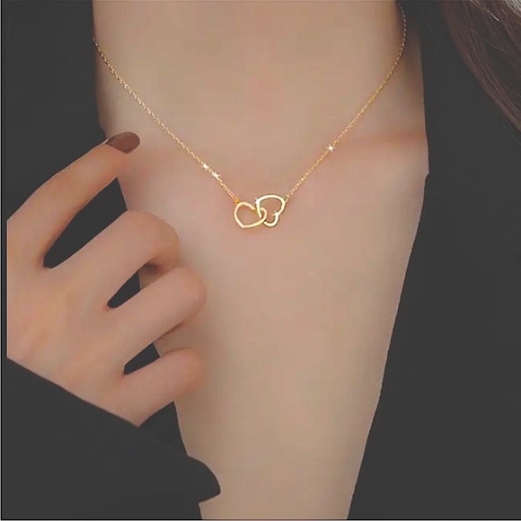 EuroKatGifts Jewelry - Gold Tone Double Heart Necklace lobster clasp NEW in package NWT